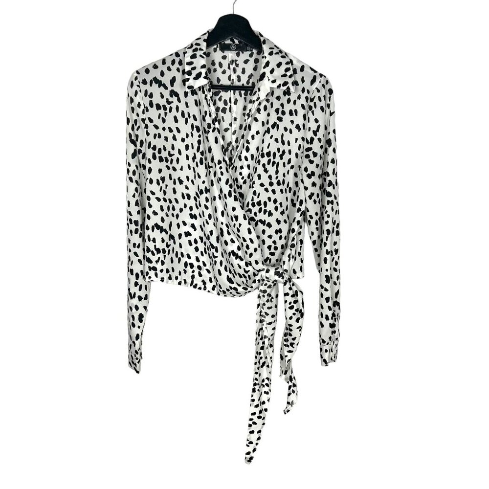 Missguided Black White Cheetah Print Long Sleeve Wrap Top 2